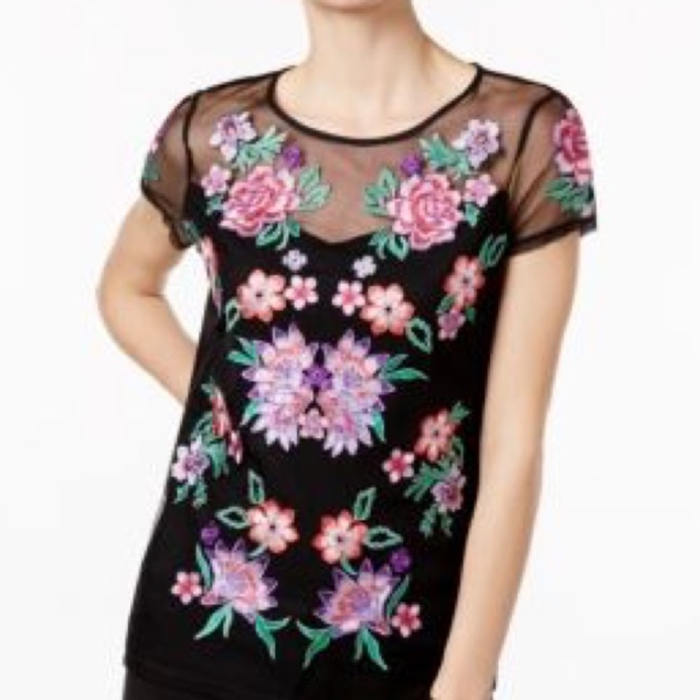 1X INC Int’l Concepts Black / Pink Embellished Top